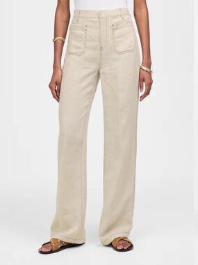Madewell High-Rise Wide Leg Patch Pocket Flare Pant in 100% Linen NWT